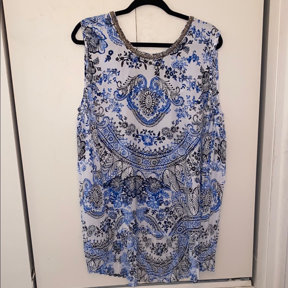 Blue and White Sleeveless Top